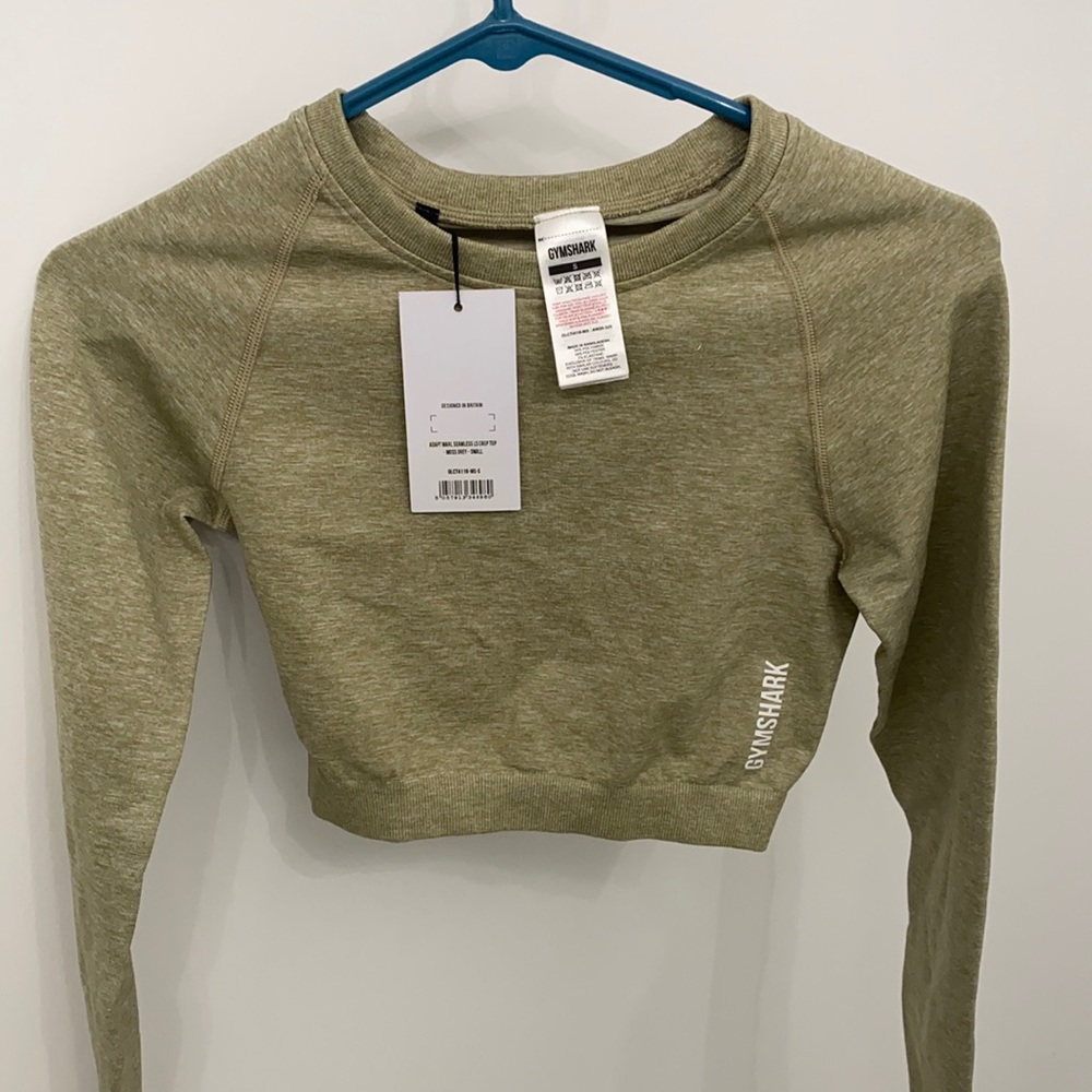 NWT gym shark marl seamless crop top mossy grey